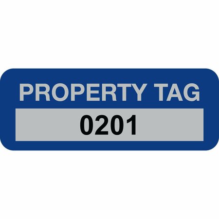 LUSTRE-CAL Property ID Label PROPERTY TAG5 Alum Dark Blue 2in x 0.75in  Serialized 0201-0300, 100PK 253740Ma1Bd0201